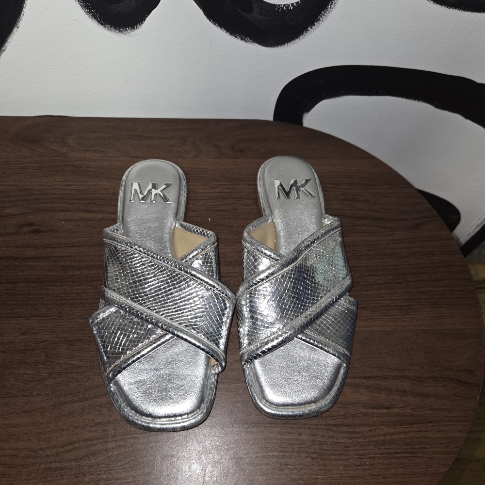 Michael Kors Silver Crisscross Slide Sandals
